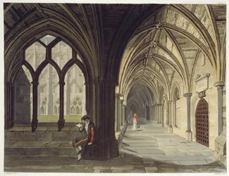 South East Angle of the Cloisters, Plate T from Westminster Abbey, Engraved by J.R. Hamble, Published by Rudolph Ackermann, 1812